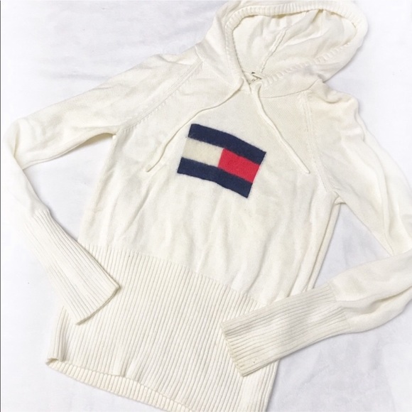 Tommy Hilfiger Sweaters - Tommy Jeans fuzzy logo vintage knit hooded sweater